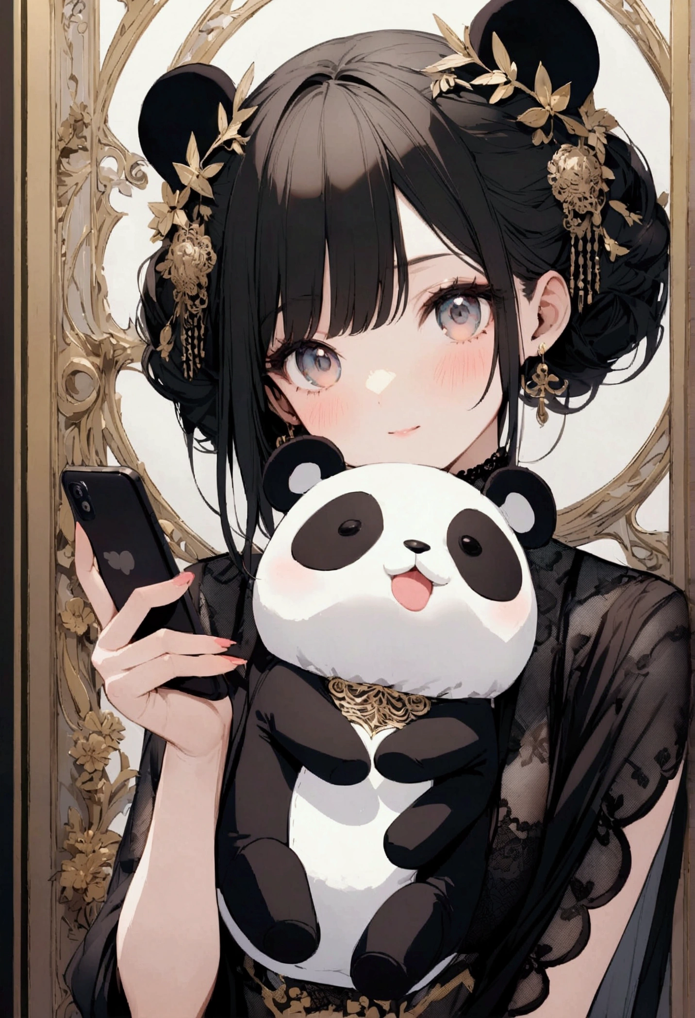 Look at your smartphone、Panda Stuffed Animal