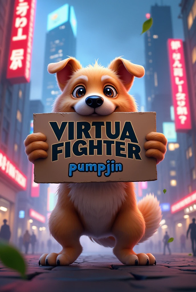 dog holds a sign that says "Virtua Fighter" and pumpjin