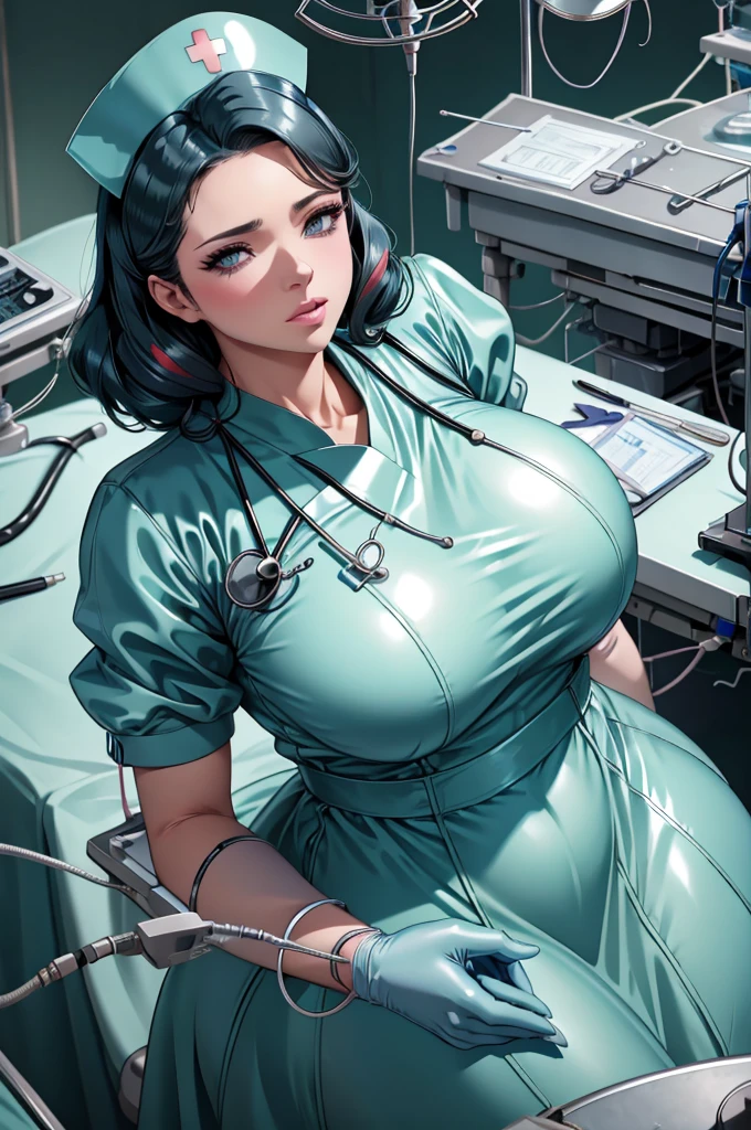 nurse uniform,hospital, latex nurse suit,nurses,busty,elbow gloves,labcoat,black hair woman,red eyes , gigantic ,medical instruments,asian nurse,two nurses,speculum,examination room,oversize ,big ass ,strap on, lay on table ,legs spreaded,giving birth,gyno chair , dentist,Milf,latex,grey uniform,oversize breasts