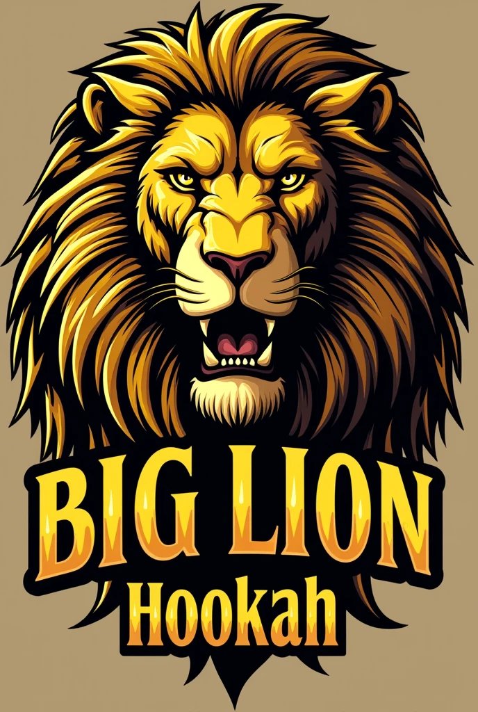 Gold logo with a lion saying Big Lion Hookah