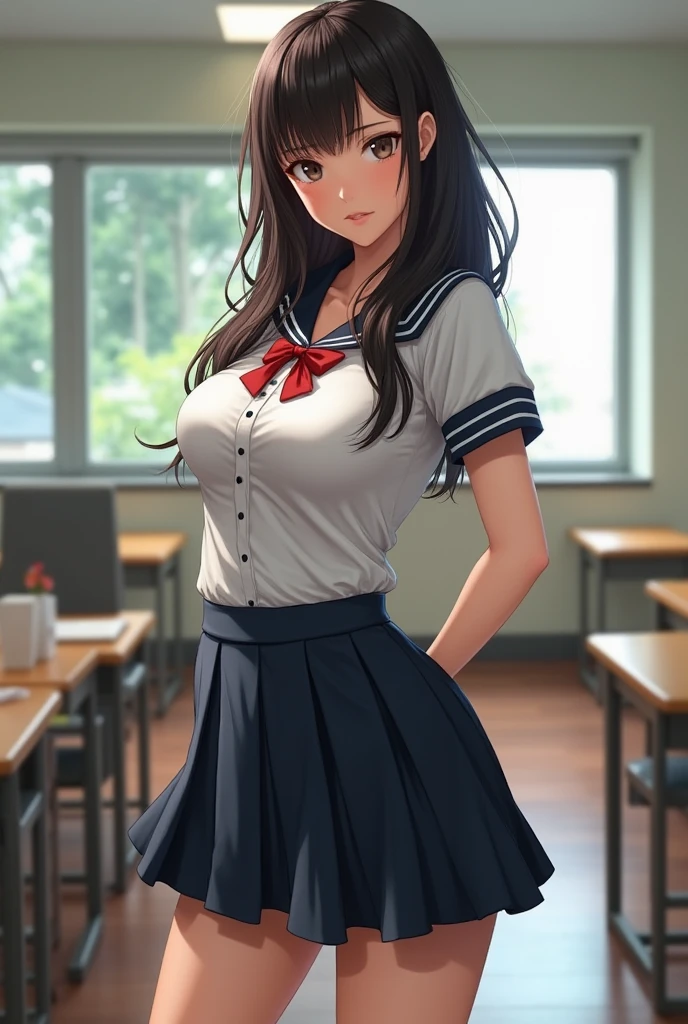 Short school uniform with big breasts