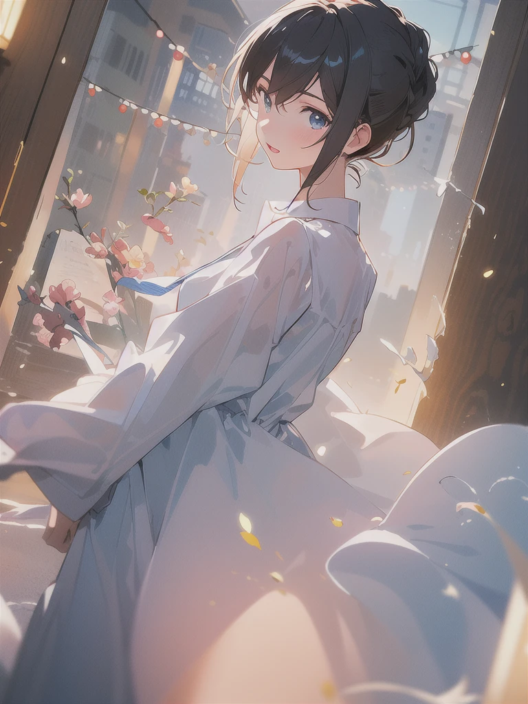 masterpiece, illustration, anime, girl using White shirt