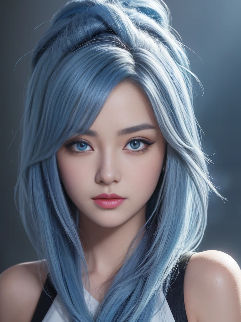 (Extremely detailed Cg Unity 8K wallpaper),(Masterpiece), (Best quality), (Ultra-detailed), (Best Illustration),(Best shadow), (Sharp eyeliner, eye shadows, Detailed eyes:1.1),, , Break, IWS2000, look at viewer, double eyelid, ash blue hair, blue eyes color, veil, pony hair, ultra-detailed eyes,