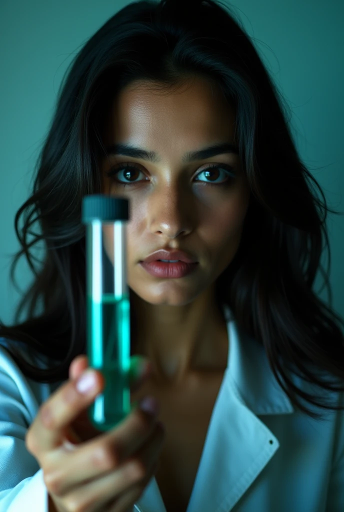 Pakistani model, holding serum in hand, photography