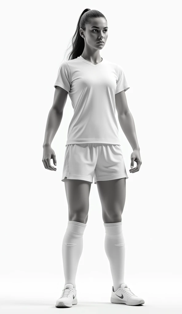 Soccer women, front view, alone, white background, white skin