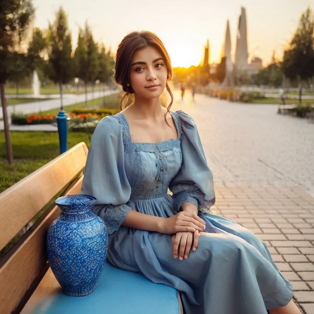 Generate this image
A young woman sitting on a bench in a park with a blue vase, simple dress, inspired by Nazmi Ziya Güran, inspired by Shaddy Safadi, serena malyon, inspired by Naza, handsome girl, full body picture, inspired by Fathi Hassan, wearing an elegant dress, lovely woman, with sunset, with lovely look, taken in 2 0 2 0
CAMERA : photographed using an Canon eos 90d DSLR camera with 18-135mm lens
, best preset lighting , skin texture , detailed face , use presets like celebgram photos.