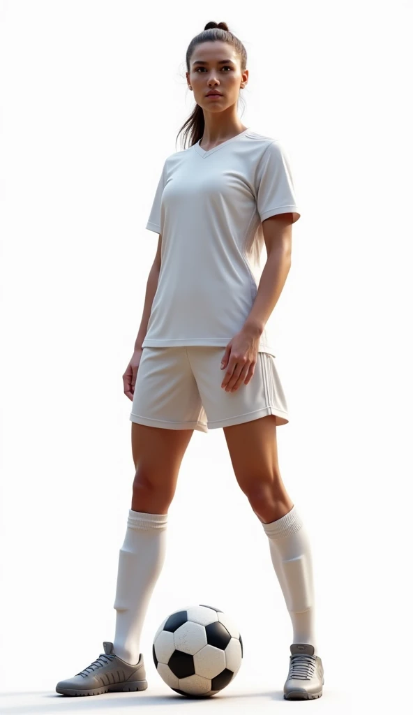 Soccer women, front view, alone, white background,