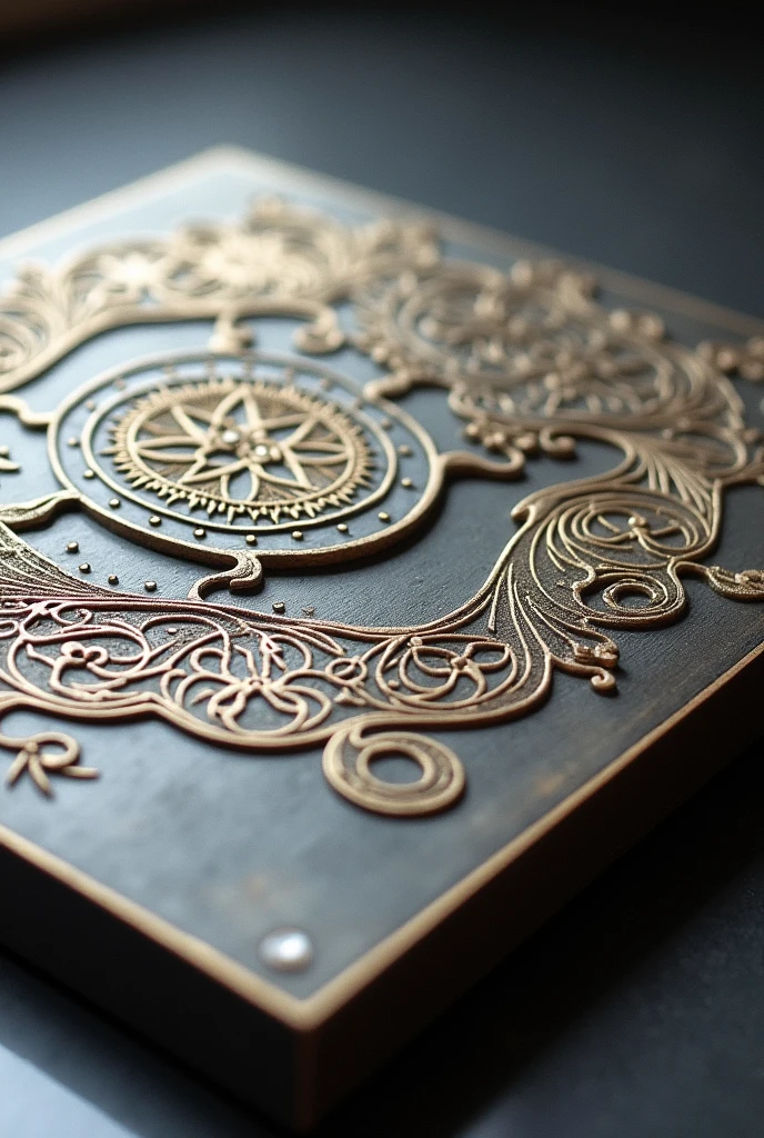 Illustrates an engraving made with a laser machine on a metallic or acrylic surface, transforming an idea into a unique and complex design. The engraving must be on a 60mm surface in low relief and must stand out for its detail and clarity., showing how concepts can be turned into high-quality custom works. The surface should have a smooth and reflective finish, with the engraved design clearly standing out against the background, emphasizing the precision and craftsmanship of the laser engraving process.