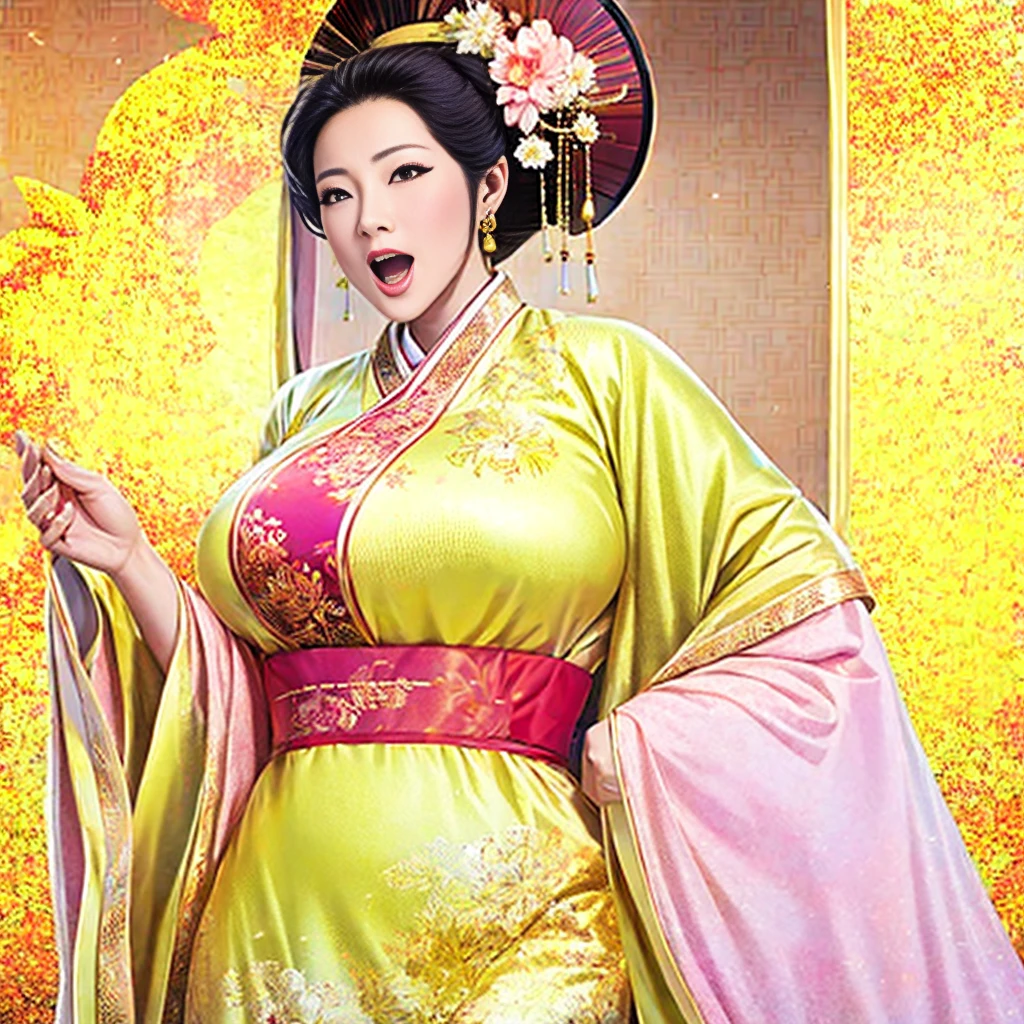 A beautiful and elegant 40-year-old ancient Chinese woman wearing a beautiful Hanfu dress,big ass open mouth,Large Breasts