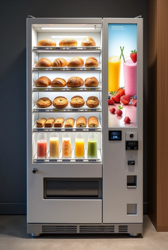 A whole of Vending Machine with a half section for Pastry and the rest for smoothies
