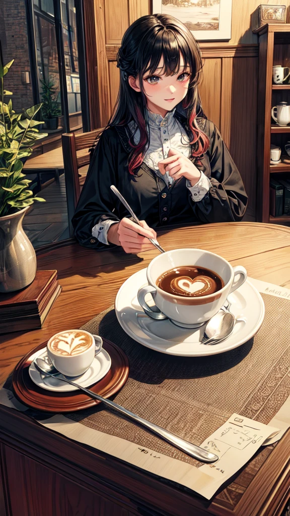 (masterpiece, Highest quality, Highest quality, Official Art, beautifully), (coffee), Very detailed,colorful,Most detailed、Cafe、On the table、Stylish