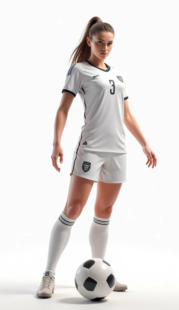 Soccer women, front view, alone, white background,