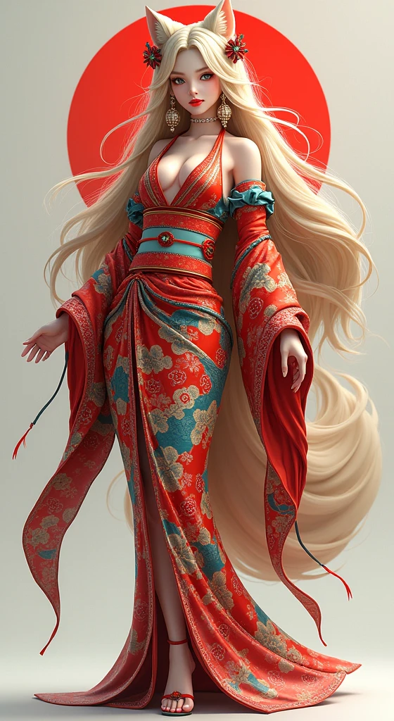 One person, Long Hair, Blonde、大きなchest, Earrings, Simple Background, 立ちpicture, Characterクターデザイン, anime風, high quality, High-resolution model, とてもLong Hair, Thick hair, smile, Heavy makeup, 立ちpicture、Oiran、Nine-Tailed Fox、FoxFox Ears, geta、Gaze, smile, chest, feetをフレーム内に
全身、kimono、flashy、kimono、feetをフレーム内に、kimono姿、Full body in frame、立ちpicture、Standing、feet、anime、Character、picture、Handwriting、Homemade IRIAM