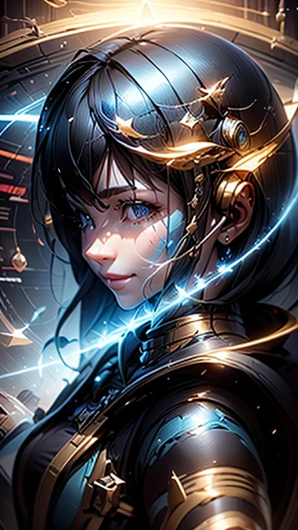 (((masterpiece))), (((Highest quality))), ((Very detailed)), (Highly detailed CG illustrations), ((Very delicate and beautiful)),(From the side),Cinematic Light,The moment when a girl climbs into the cockpit、Long black hair、Japanese、In the cockpit,Starry Sky, Big Clouds,colored glaze,Golden Universe,Space Station、Preparing for takeoff、Spacesuit、Aiming for Andromeda、Toa Heavy Industries decals、Lonely smile,A cable connects the body to a small spacecraft、Close the hatch,Complex Instrumentation