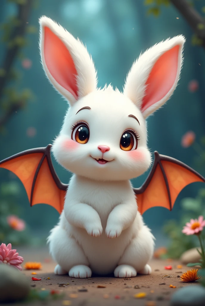 Half White bunny and half bat, cartoon, cute