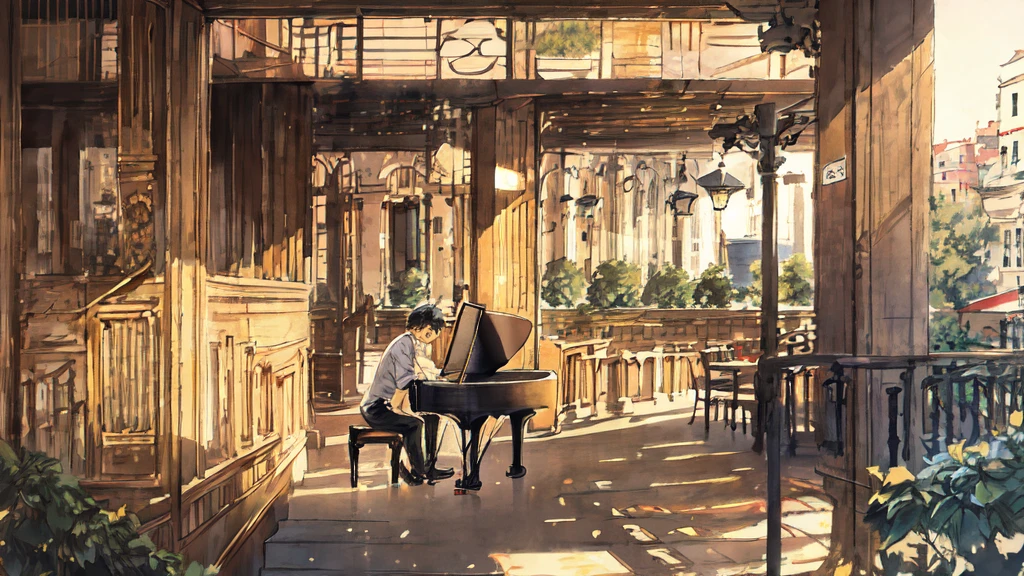 noon、Grand piano、Cafe、Bright spot、lunch