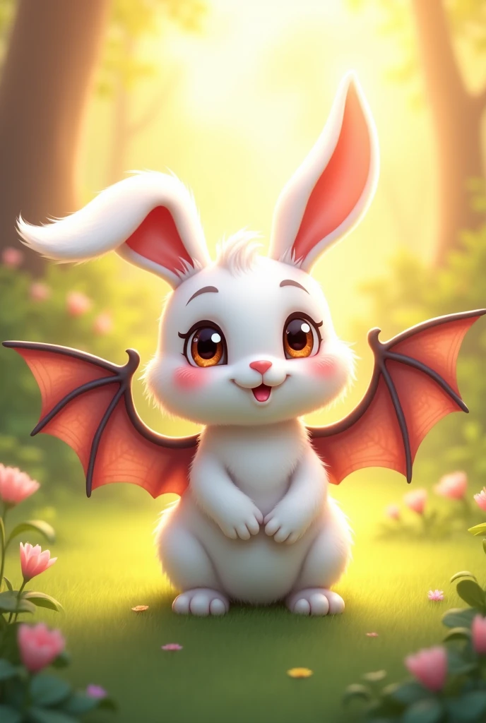 2D, Half White bunny and half bat, cartoon, cute