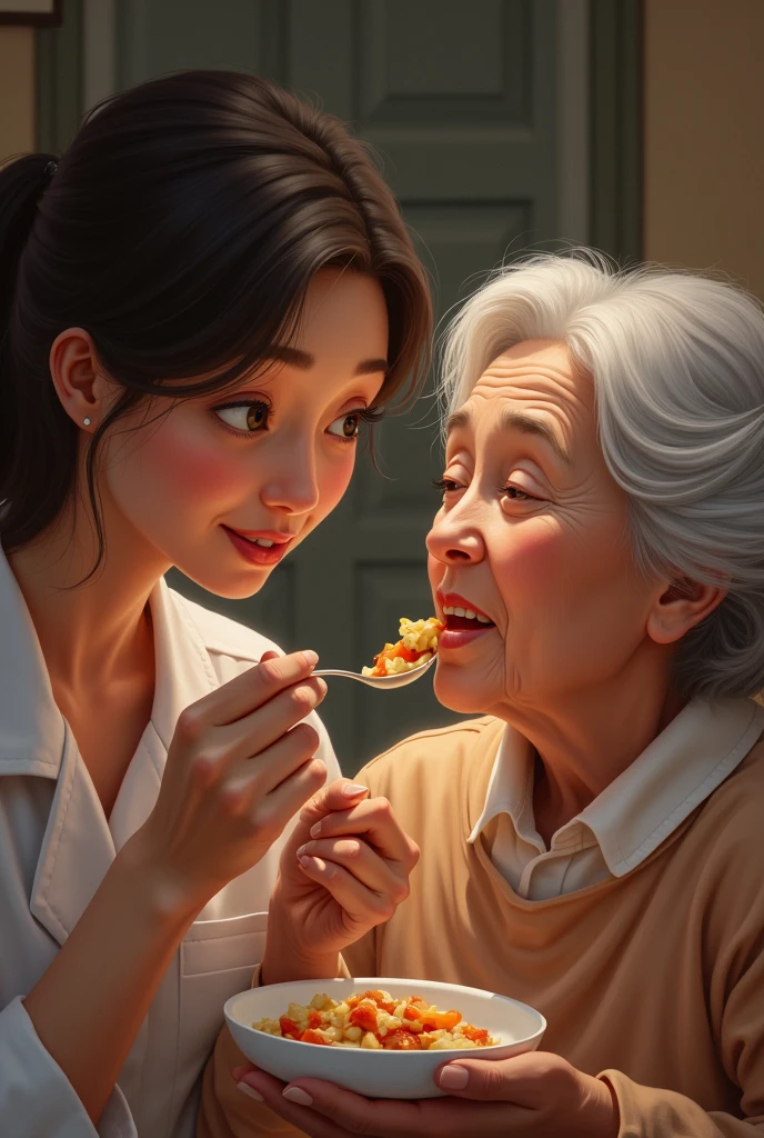 One who feeds her mother with a spoon