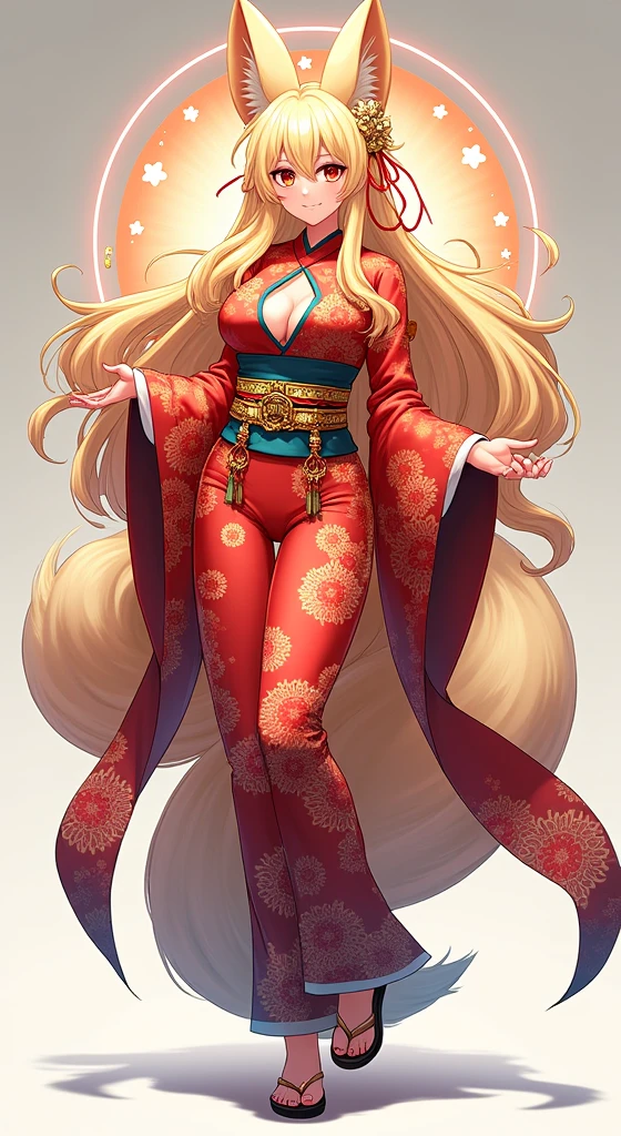 One person, Long Hair, Blonde、大きなchest, Earrings, Simple Background, 立ちpicture, Characterクターデザイン, anime風, high quality, High-resolution model, とてもLong Hair, Thick hair, smile, Heavy makeup, 立ちpicture、Oiran、Nine-Tailed Fox、FoxFox Ears, geta、Gaze, smile, chest, feetをフレーム内に
全身、kimono、flashy、kimono、feetをフレーム内に、kimono姿、Full body in frame、立ちpicture、Standing、feet、anime、Character、picture