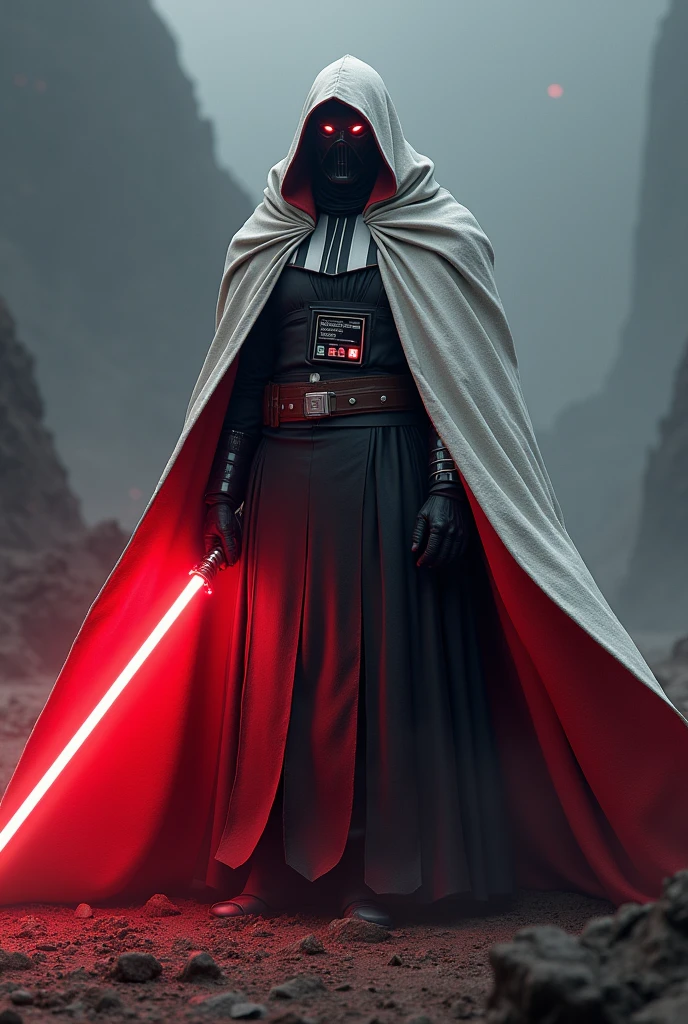 The country poland as a Sith Lord from Star Wars, Cape colors white and red, red lightsaber, scary, frightening, ultra-realistic