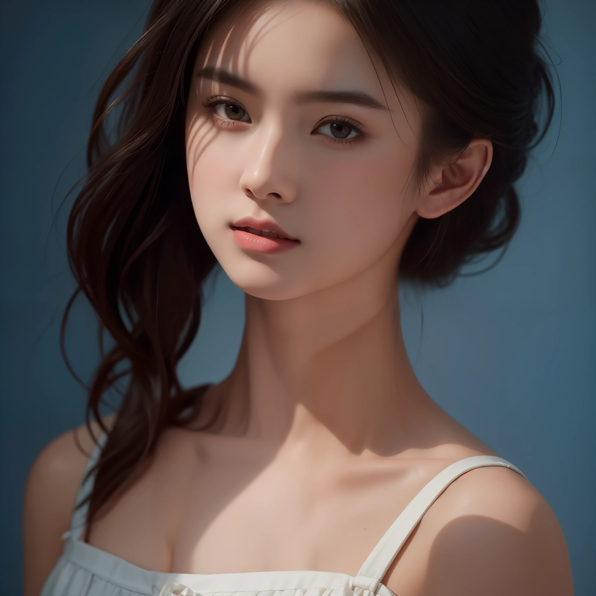 (masterpiece, best quality:1.2), The portrait artwork of a beautiful girl with the theme of light and darkness, ultra-sharp CG at 16k resolution, a masterpiece, Excellent image quality, Very delicate), (Great light and shadow, Exquisite and beautiful), Really smooth skin, Bright face, Displaying near-perfect 18k quality, versatile, lovely.