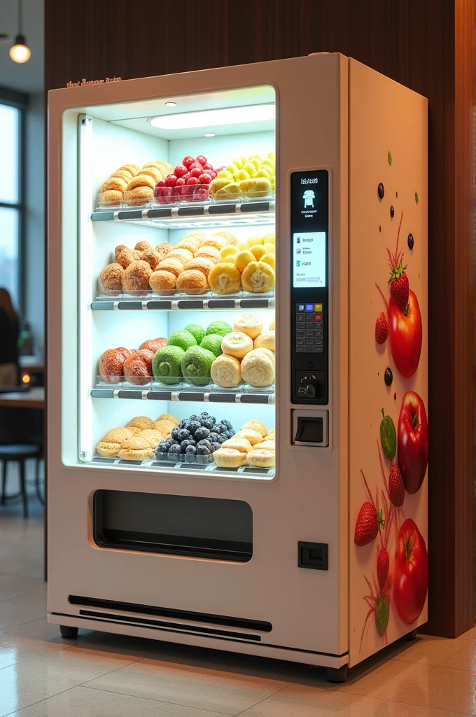 A whole of vending machine a half for pastry and a half for cutting fruit in the cup and will be mixed to make become smoothies