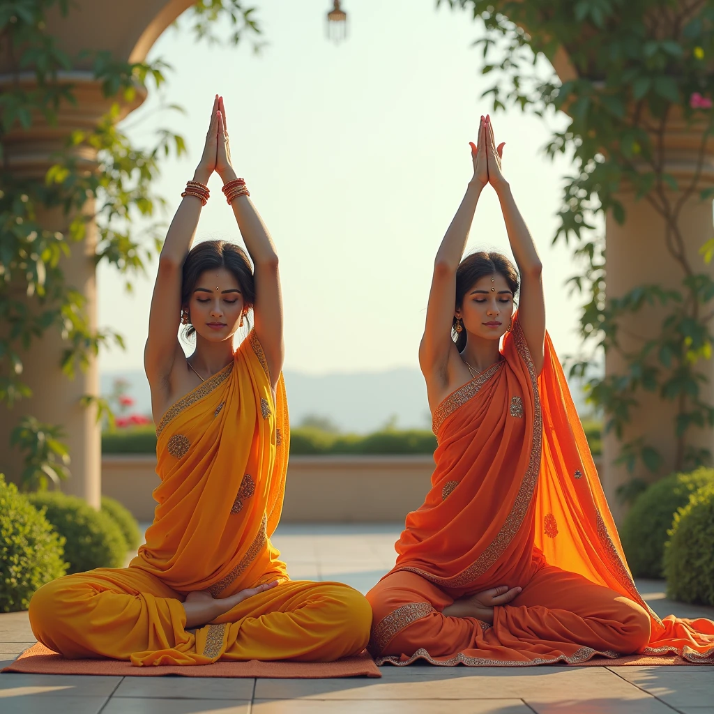 indian 2 saree yoga asanas