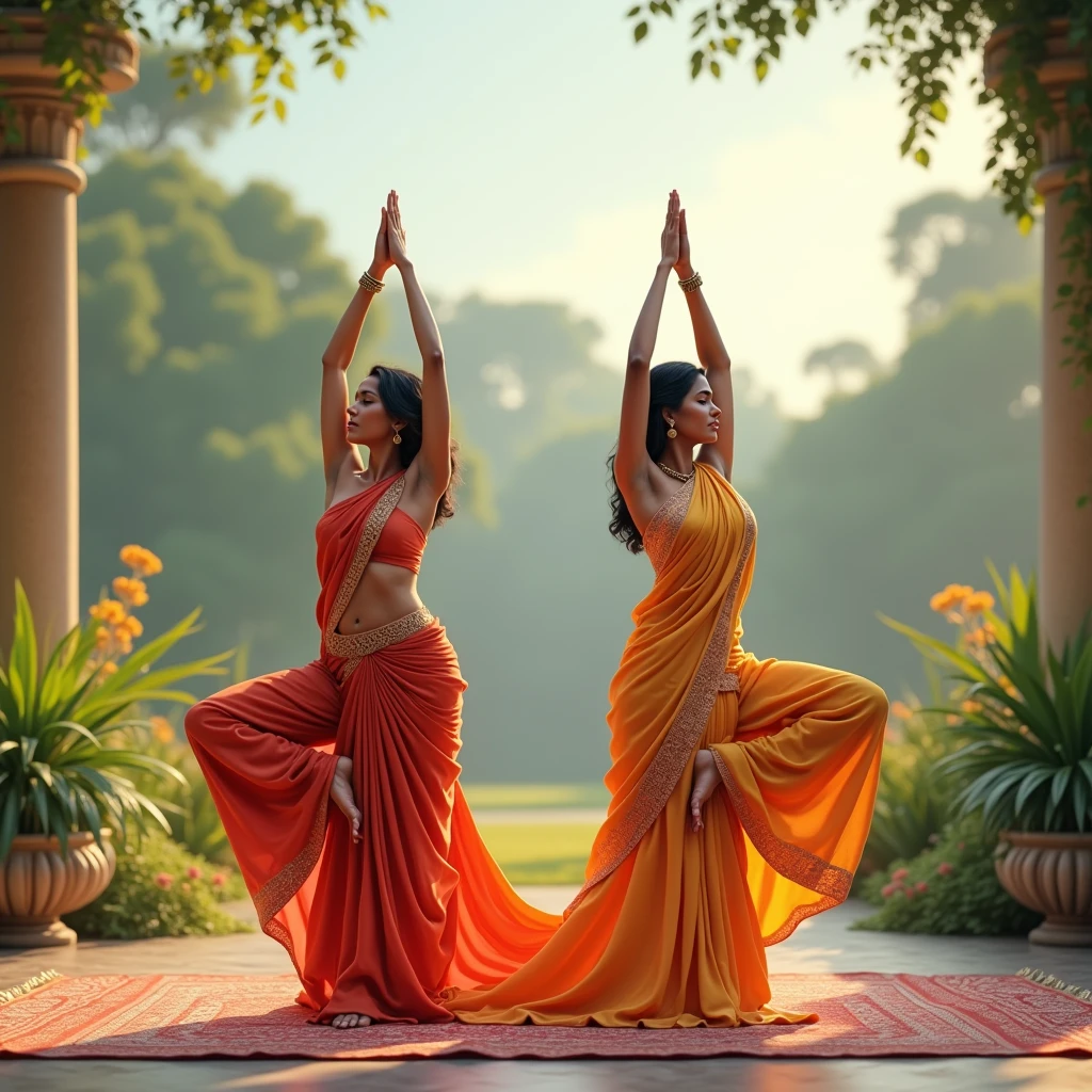 indian 2 saree yoga asanas