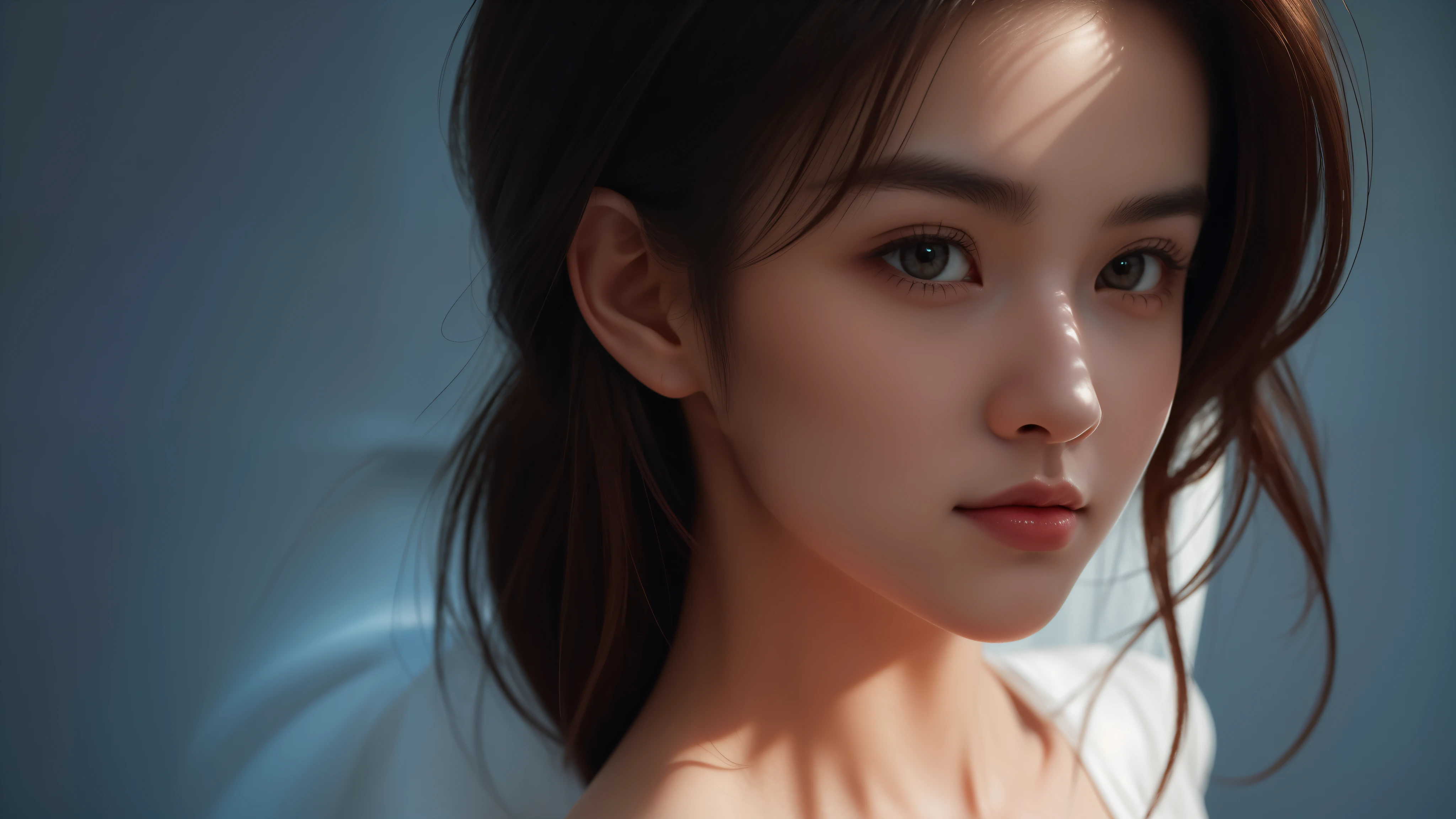 (masterpiece, best quality:1.2), The portrait artwork of a beautiful girl with the theme of light and darkness, ultra-sharp CG at 16k resolution, a masterpiece, Excellent image quality, Very delicate), (Great light and shadow, Exquisite and beautiful), Really smooth skin, Bright face, Displaying near-perfect 18k quality, versatile, lovely.