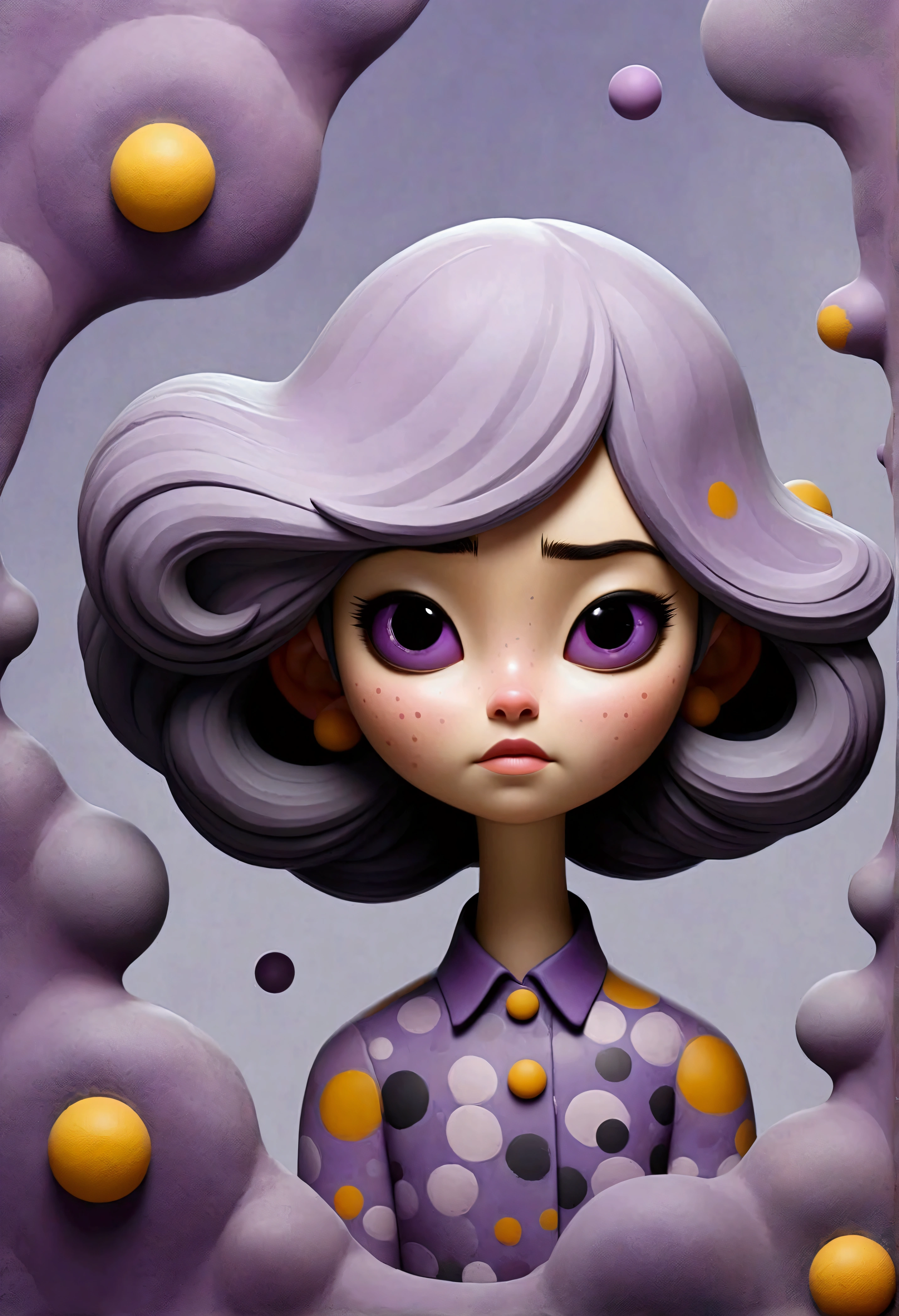 A painting,Inspired by Yayoi Kusama:(((Chalk painting,Oil stick painting,Volume,Thick coating,Uneven texture,Plaster texture,Graffiti,Dot)))。(3D Volcanic Eruption。White smoke。), Bright colors, Purple和, cute的, Bright colors,cute, Lavender Color and Color Schemes, 和Purple的配色方案, Beautiful Art, Purple, Whimsical Art, 和Purple色调, Close together,, spring, Inspired by Tomokazu Matsuyama, Delightful