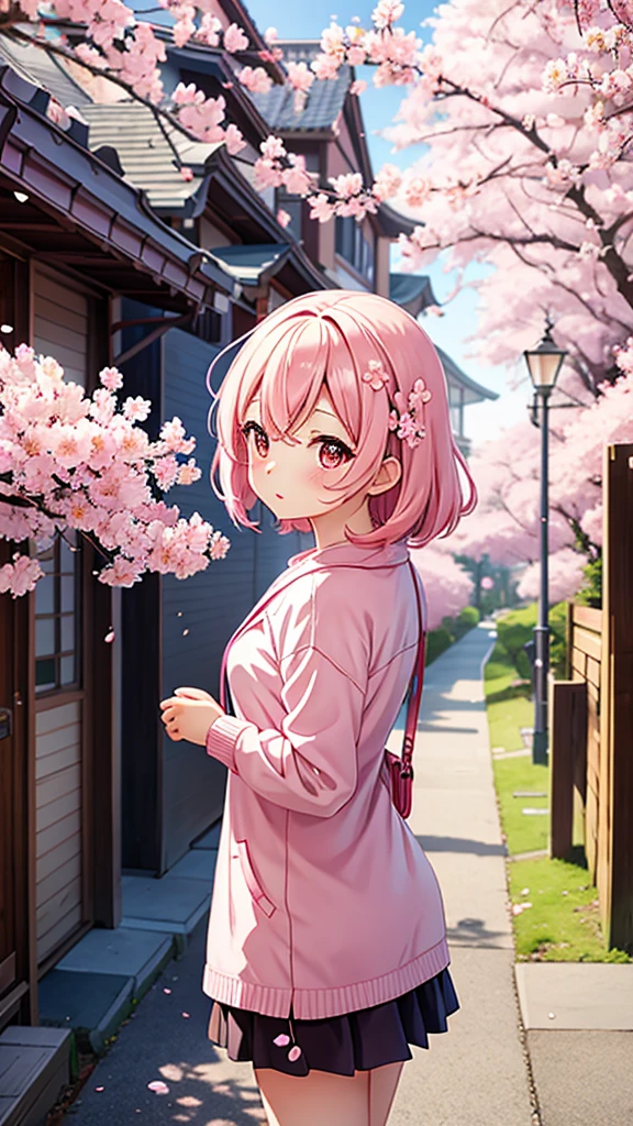 Pink undertone，Anime style，Cherry blossoms，Cherry blossoms树，Simply cute，Pure Landscape，No characters，Q version，Hand Painted
