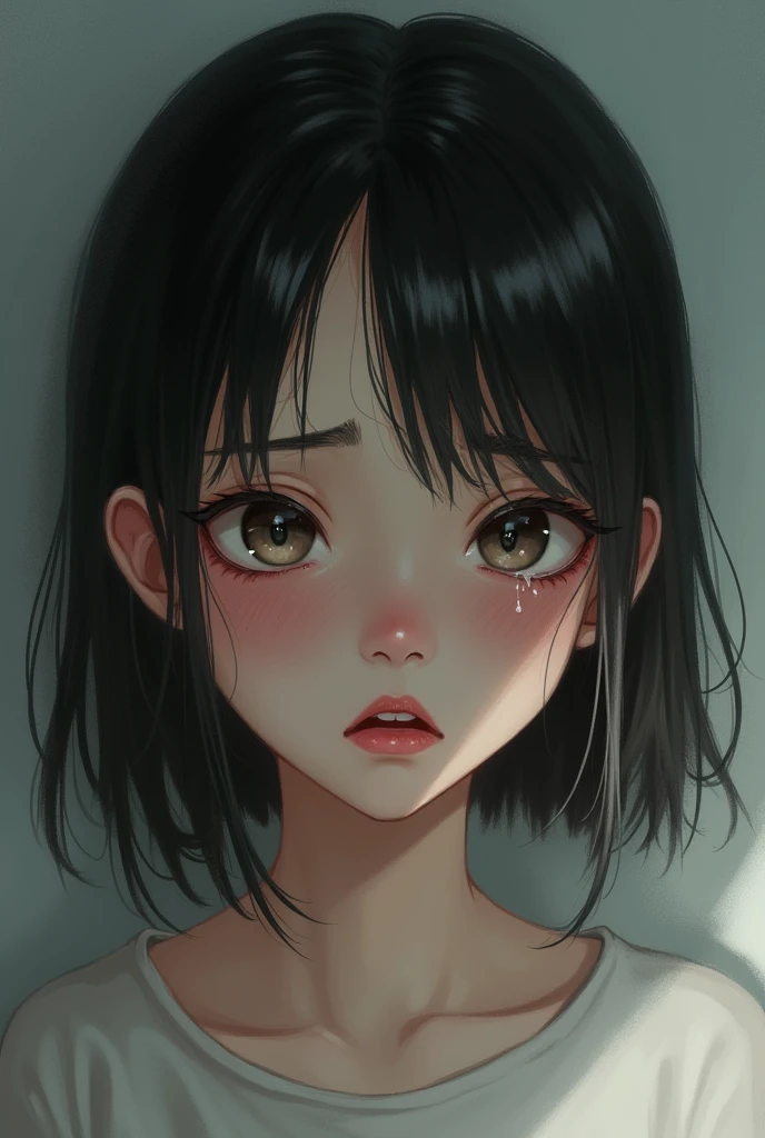 ((Best quality)), ((masterpiece)), ((realistic)), (1 girl: 1.5), The comic image of a girl with a crying face, colored manga style, ultra detailed, Nisio Isin, Krenz Cushart, sharp colors, hazy, close - up intensity, hurufiyya, monochromatic intensity, (black and white:1.3), eiichiro oda, clean face,