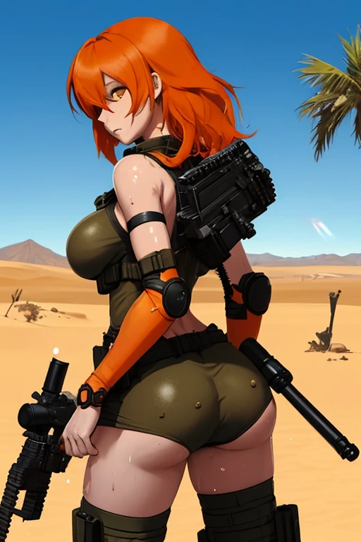 Red head, in the army, Gigantic tits, fat ass, horny face, mean face, tits exposed, sweaty