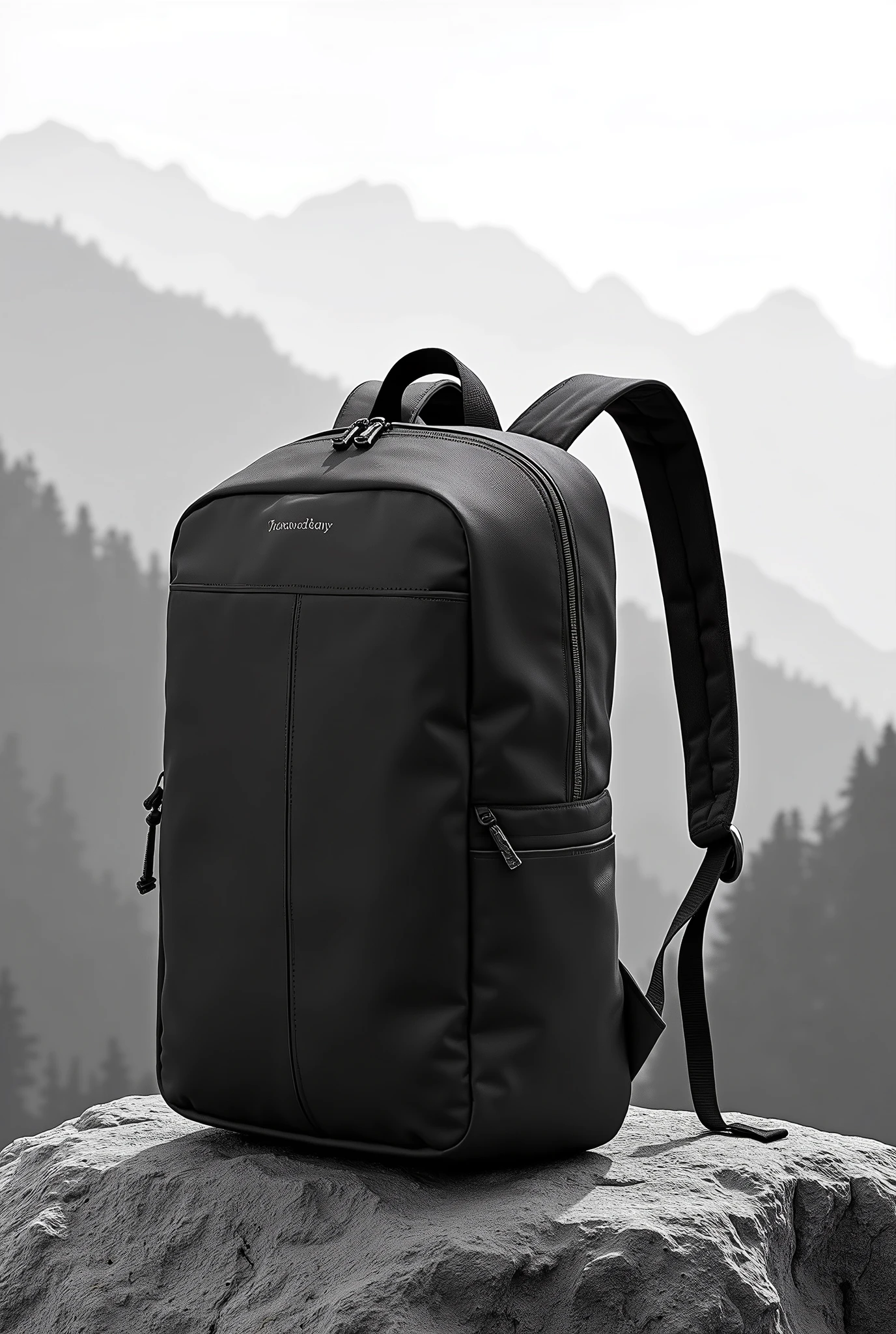 Make a black and white mountain bag mockup