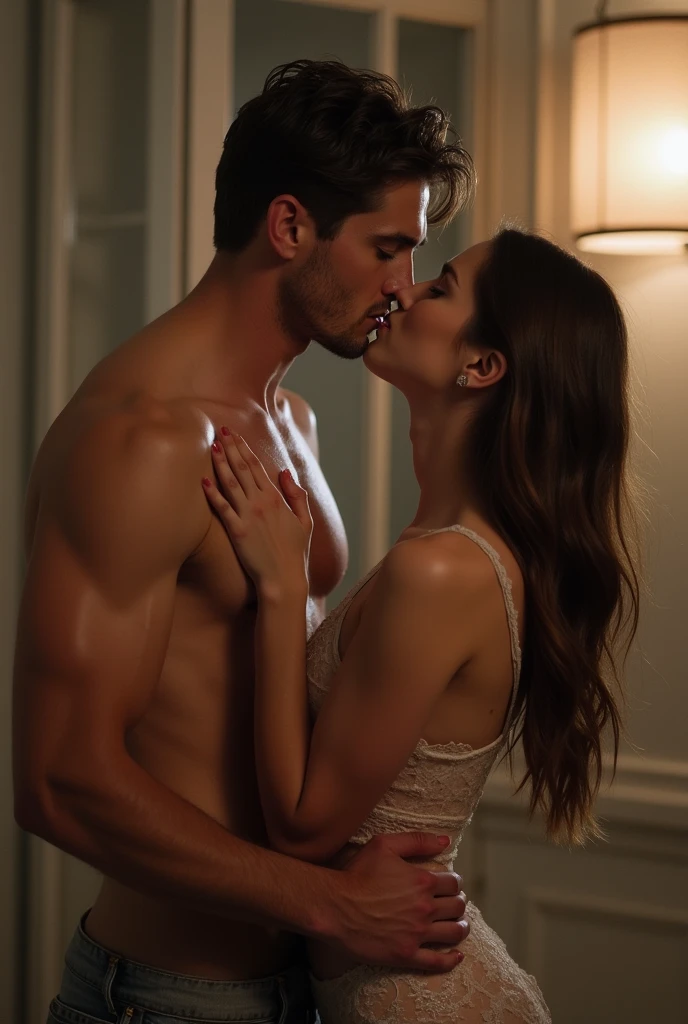 David gandy and ana de armas naked and making love in an iintimate moment in dim lighting in a boudoir