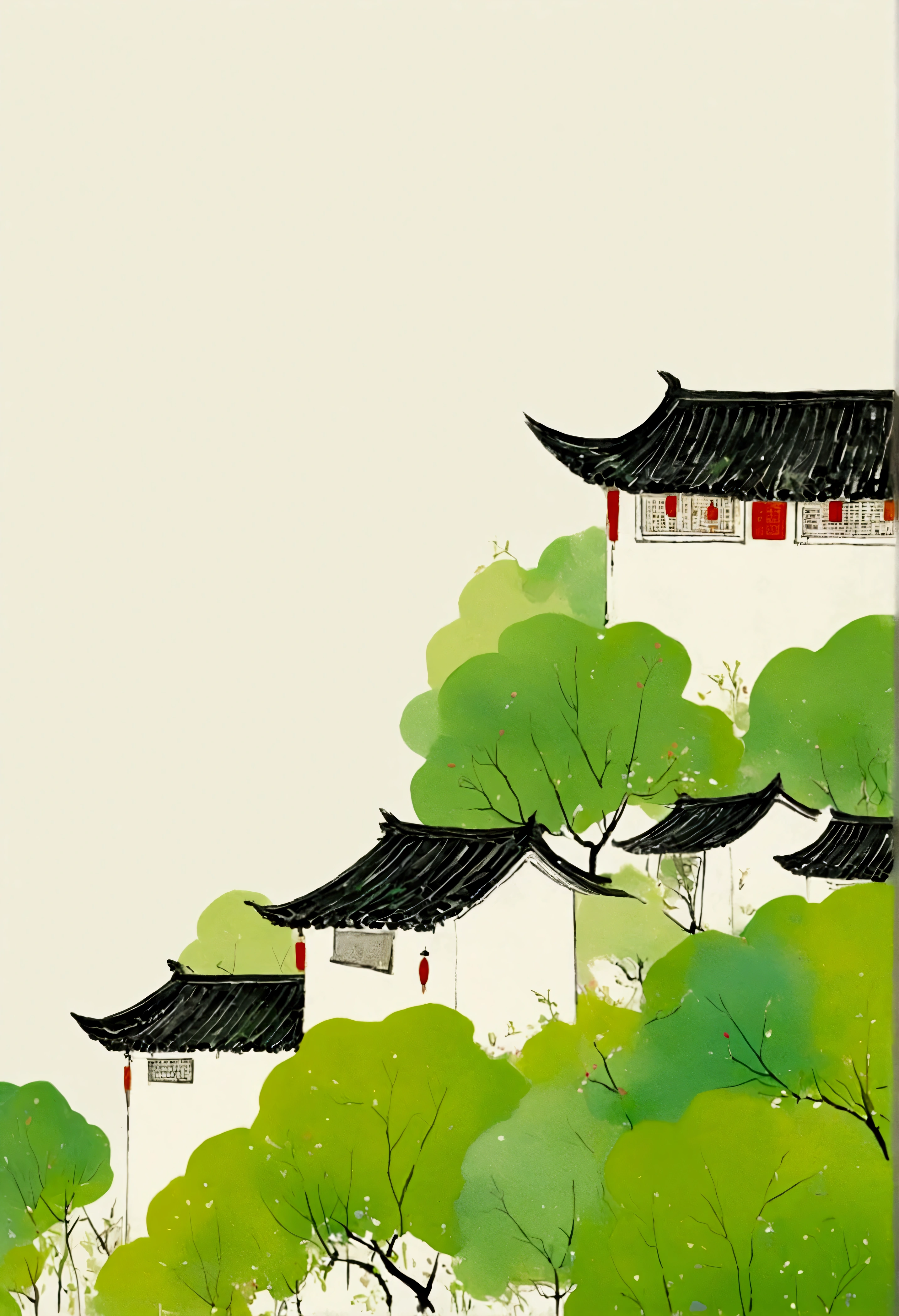Sky accounts for 3%/4,75%Blank.中国水墨画sketch:Light Ink,Lowercase,sketch,artistic conception:2.point,A small Anhui-style house in a field,Misty Rain,Minimalism,White background。(((Negative Space:2,大面积Blank:2, Bottom left composition)))