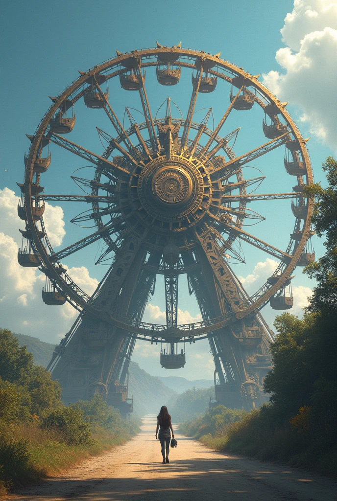 As the protagonist moves forward,A huge Ferris wheel gradually appeared at the end of the road.。This Ferris wheel is not an ordinary amusement facility,It is made up of shiny metallic gears and complex clockwork.,Each cockpit is like a clock box,Gently rotates in the air with the operation of the machine。The Ferris wheel stands in the distance,It seems to be the core of this world,Symbolizes the eternal movement of time。