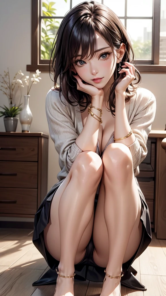 Beautiful feet、High heels、stockings、anklet、skirt、Close-up photo of the lower body