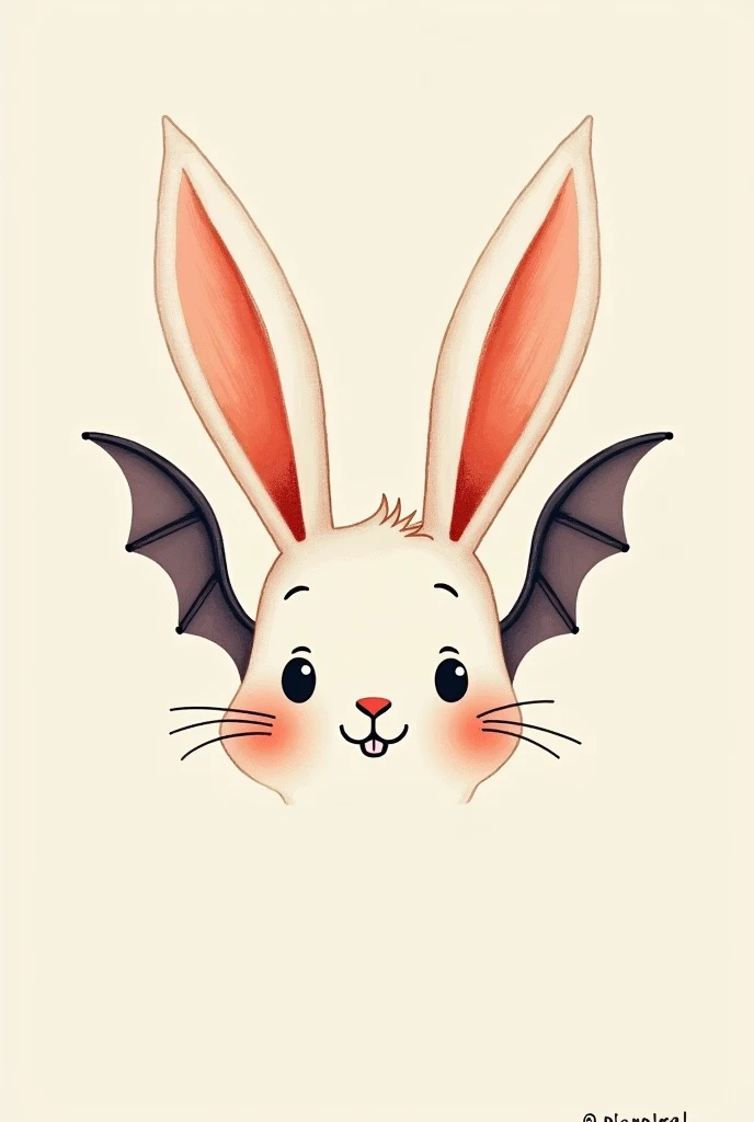 Scribble, cute, half bunny, half bat face, cute face, anthro(bunny)(Bat), smile, blinking, simple background, printmaking style