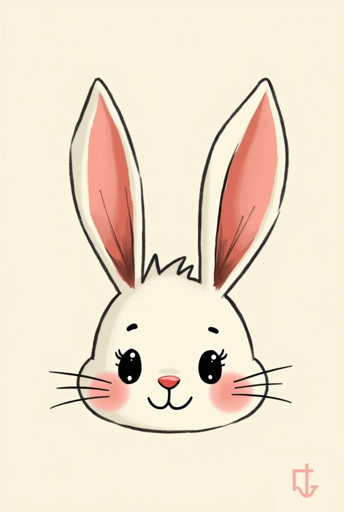 Scribble, cute, half bunny, half bat face, cute face, anthro(bunny)(Bat), smile, blinking, simple background, printmaking style