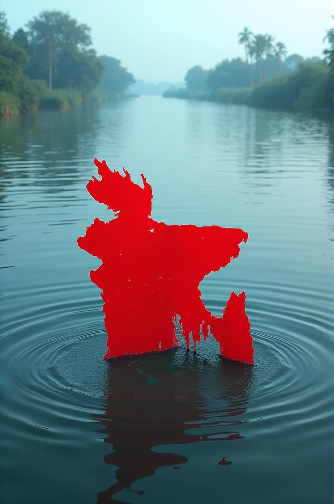 Flooded Bangladesh with Bangladeshi map,red color map and background covered by flood