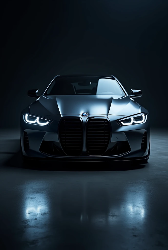 BMW car front face half it showed and black background at the same image two type one is normal other one is light lamp open it