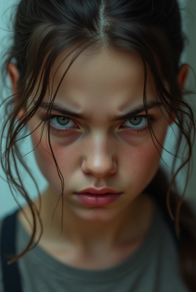 A girl that is looking at me with anger