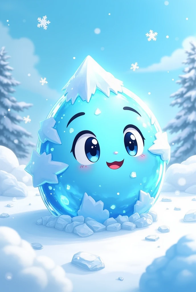 Create an image of an anime-like ice emoticon