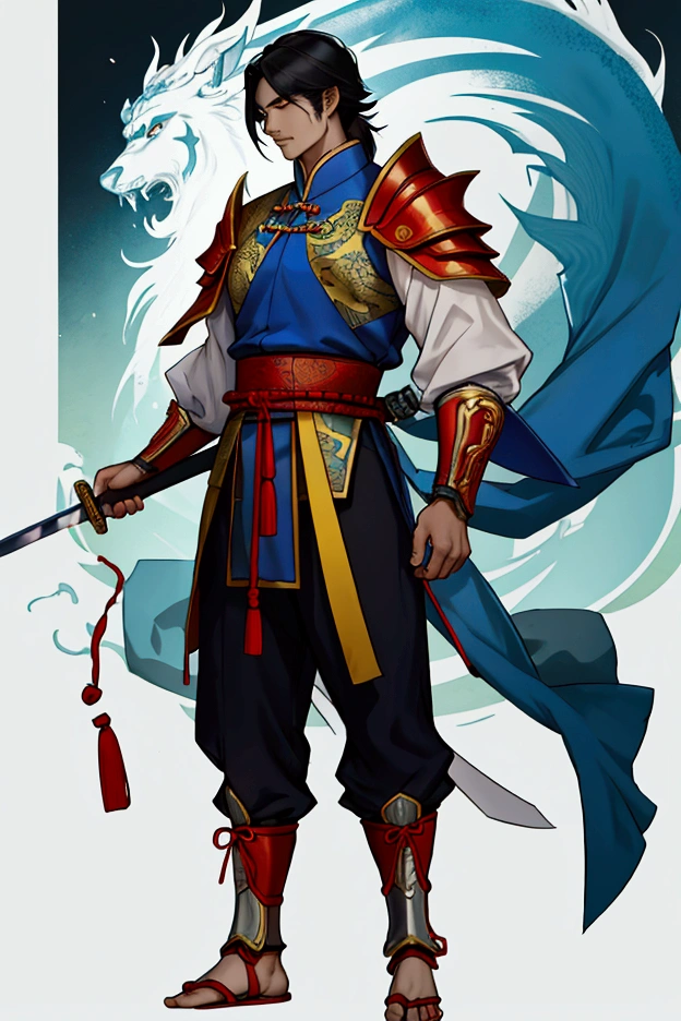 man,Chinese Warrior,holding a sword,handsome ,stand,ใส่รองเท้าChinese Warrior เห็นทั้งตัว,Cao Cao,Tall with legs and visible feet