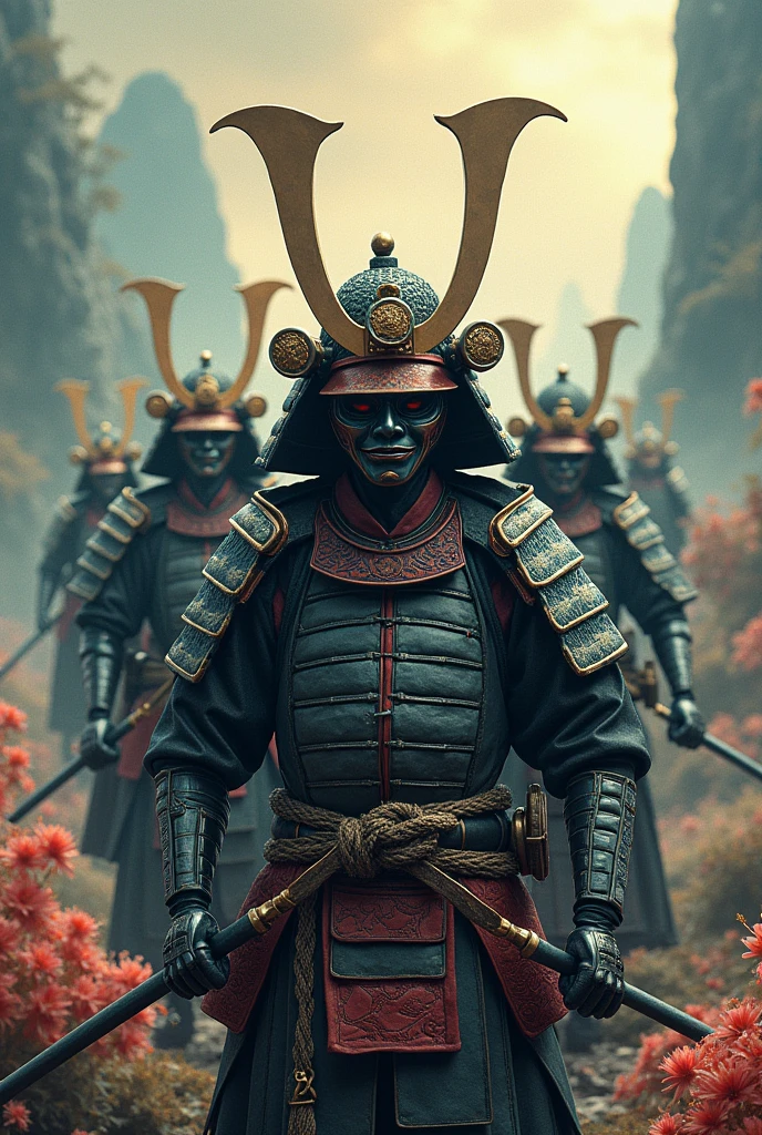 ((Highest quality)), ((masterpiece)), (detailed), Several Samurai、Face mask、Fantasy