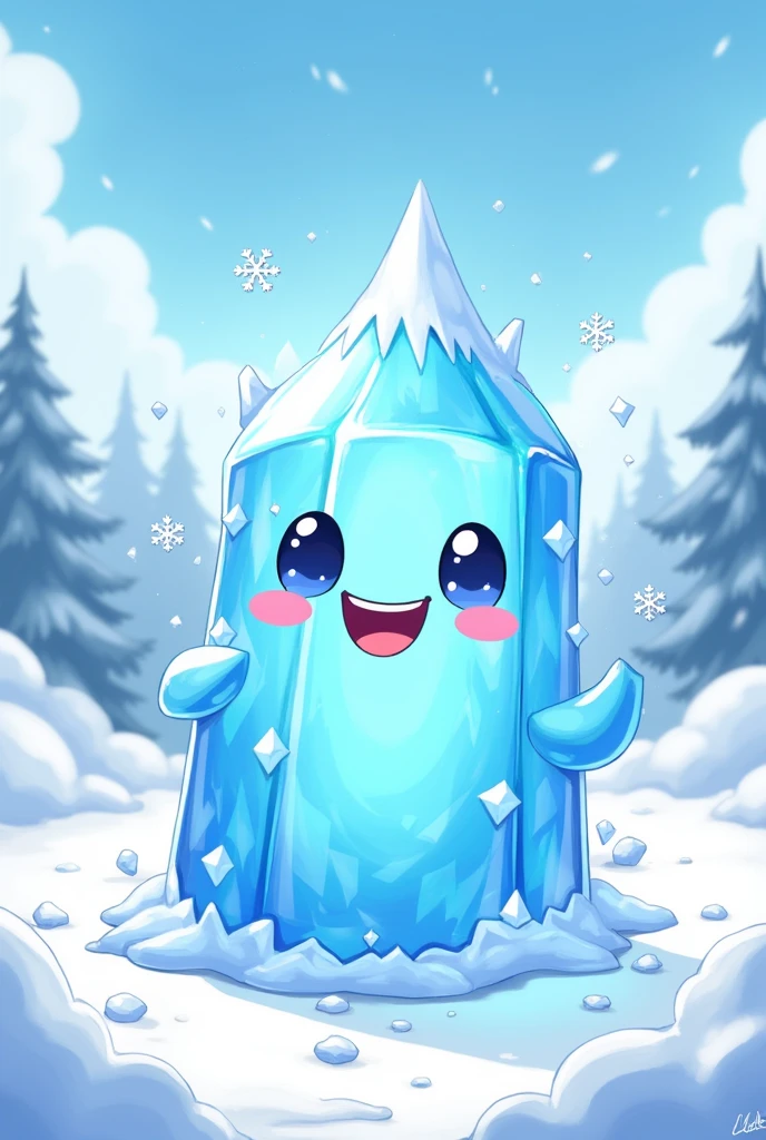 Create an image of an anime-like ice emoticon