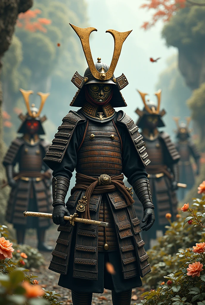 ((Highest quality)), ((masterpiece)), (detailed), Several Samurai、Cute mask、Fantasy