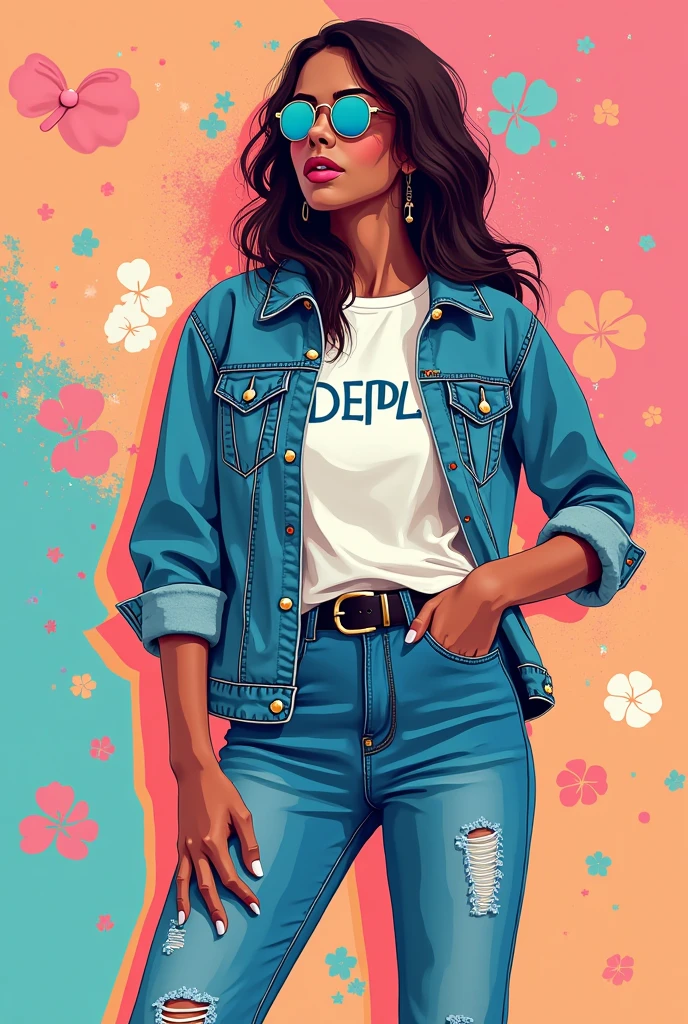 Create a poster image for a high-end fashion shop named 'DEPLA'. The image should be designed as a Facebook cover photo, featuring the word 'DEPLA' prominently in a stylish and vibrant font. The overall design should be youthful and energetic, reflecting a trendy and dynamic fashion style. Use bright and lively colors such as pastel shades or bold contrasts, and include elements like fashionable clothing or accessories that appeal to a younger audience. The style should be modern and fresh, capturing the spirit of a youthful, high-end fashion brand.