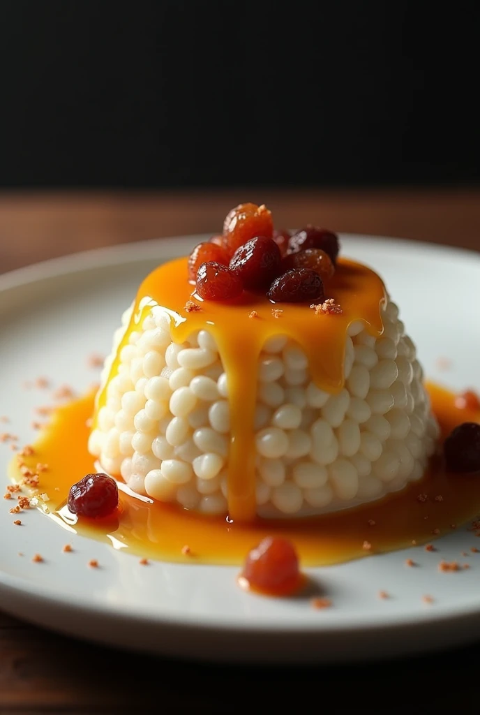 (masterpiece:1.2,Distinguished Quality,mirror-like,Cinematic Experience),8k,Wallpaper,ray tracing,(rice pudding dessert), It&#39;s on the table,( Ingredients :2.0),raisins:2.0,Detailed drawing of dessert :2.0),(A dessert with attention to detail.,Detailed plate texture),(Forehead),(close-up of the plestre:2.0),(Server crash:2.0),(The background is a black wall:2.0)